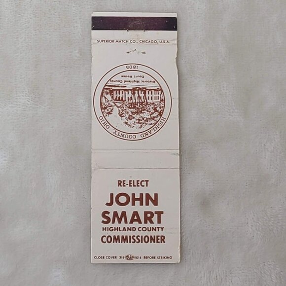 John Smart Highland County Ohio OH Commissioner Front Strike Matchbook Cover - Picture 3 of 4